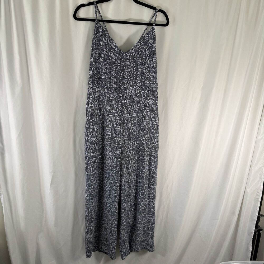 New GAP Jumpsuit Women's 12 Blue Floral Sleeveless V-Neck Tie Back Pockets